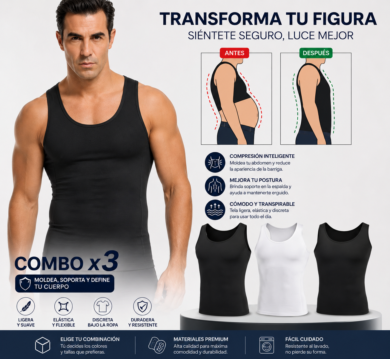 CAMISILLA DE COMPRESIÓN PREMIUM - PACK X3